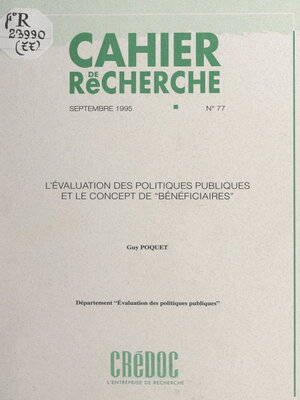 cover image of L'évaluation des politiques publiques et le concept de bénéficiaires
